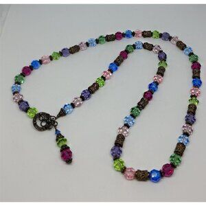 Vintage colorful vibrant artisan crystal glass necklace boho free spirit.